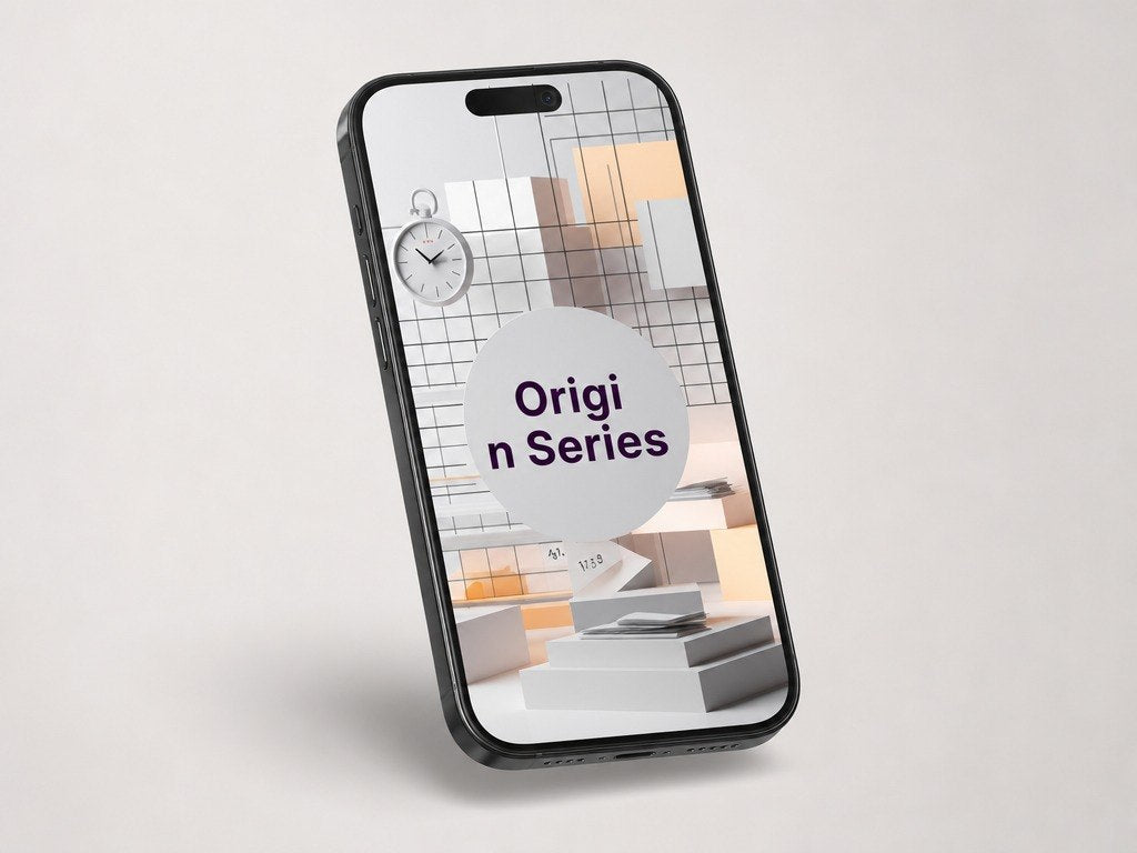 Phone case with 'Origin Series' design on a light gray background