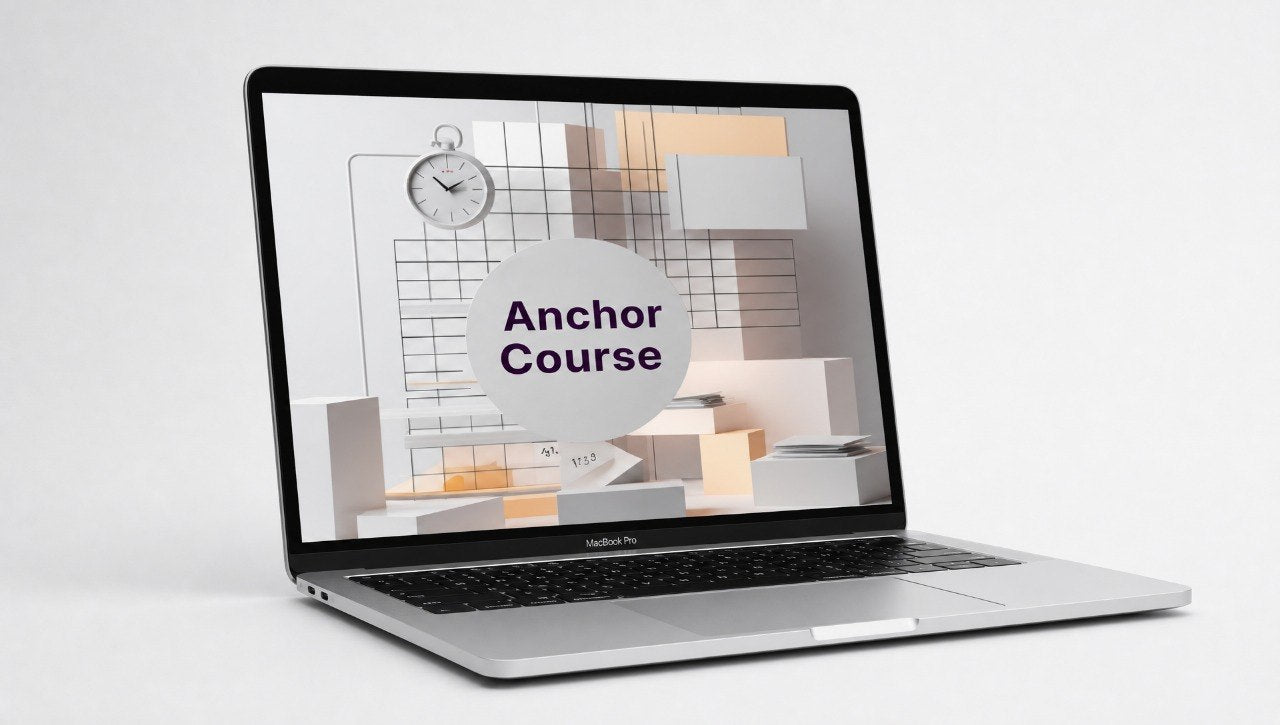 Laptop displaying a screen with 'Anchor Course' on a white background