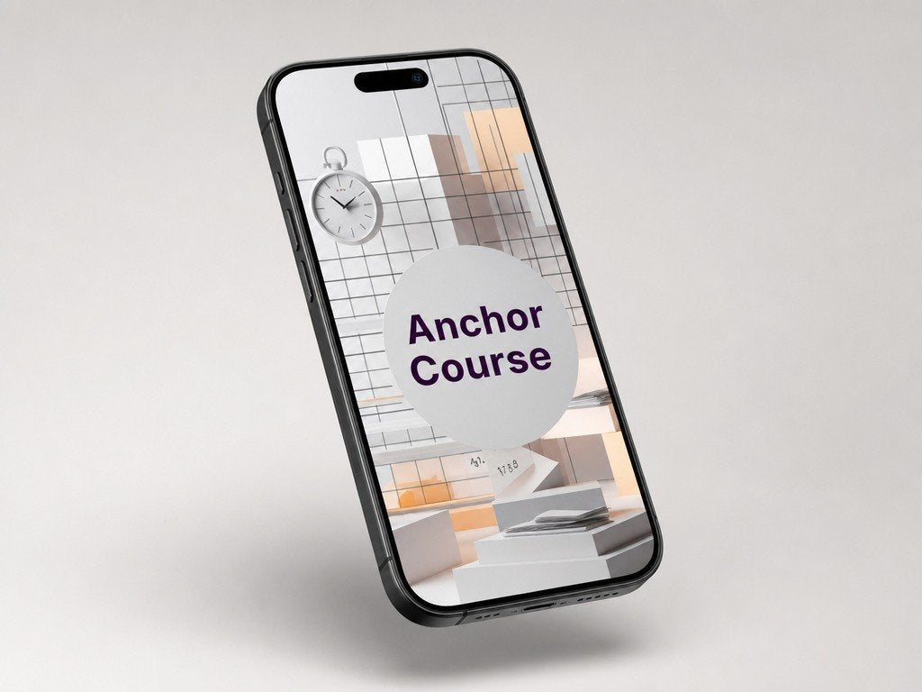Phone case with 'Anchor Course' text on a light gray background