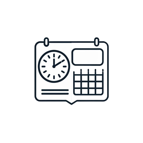 Icon of a calendar with a clock on a white background