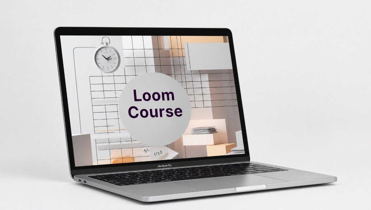Laptop displaying a Loom Course on a light gray background
