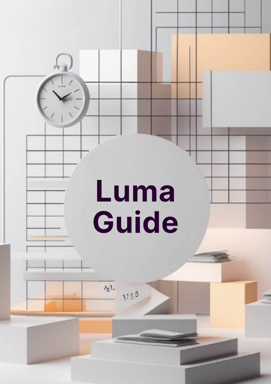 Modern interior design with geometric shapes and 'Luma Guide' text overlay.
