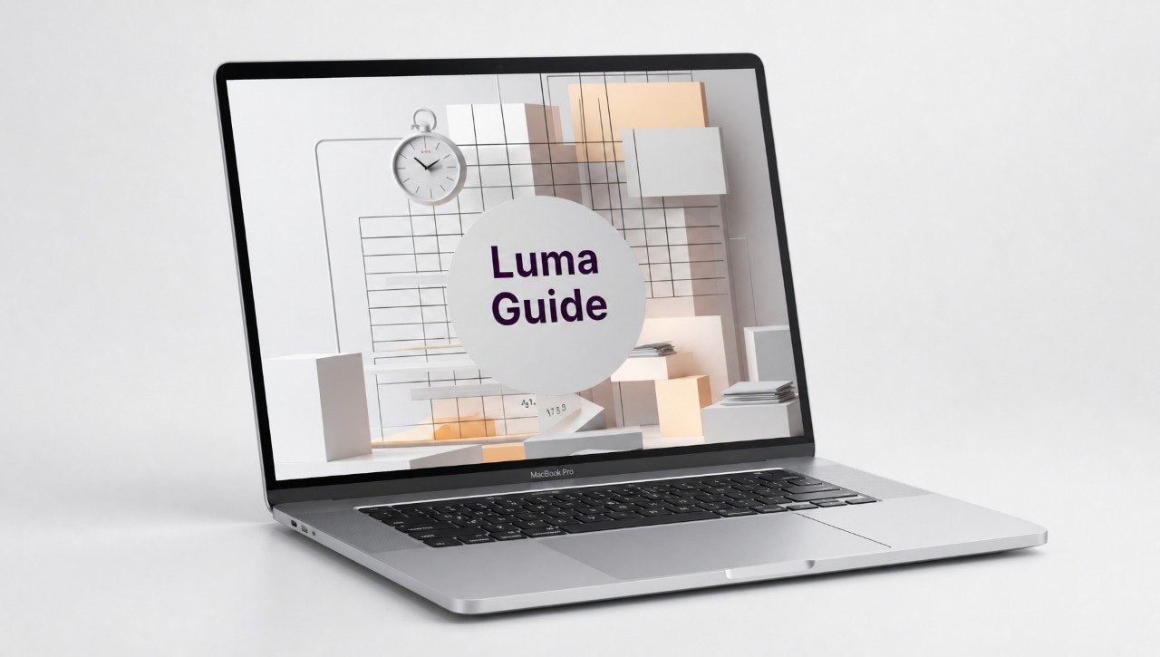 Laptop displaying the Luma Guide on a white background