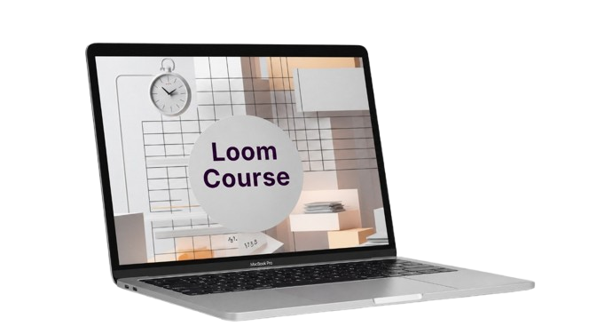 Laptop displaying a Loom Course interface on a white background
