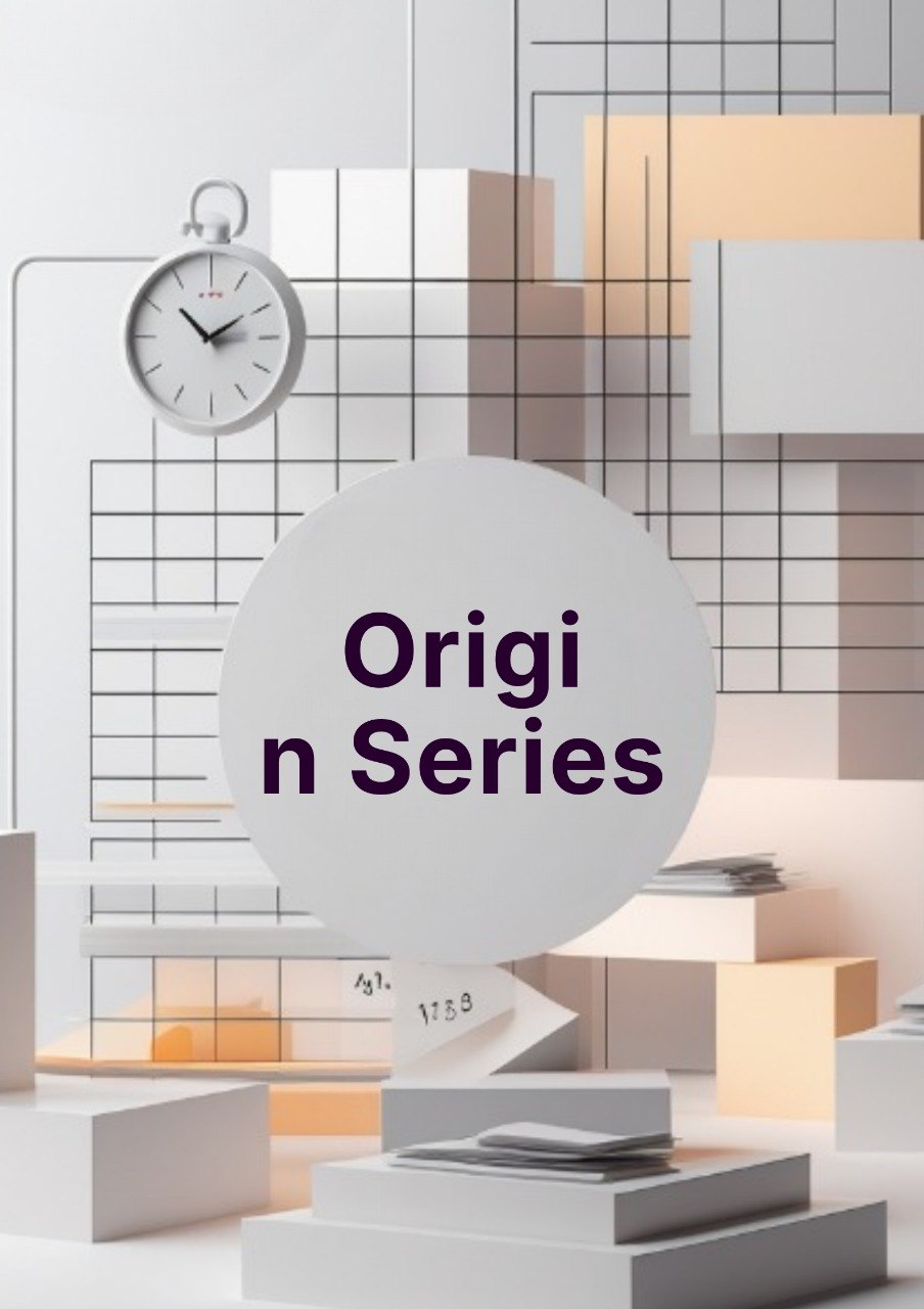 Modern interior design with geometric shapes and 'Origi n Series' text overlay.