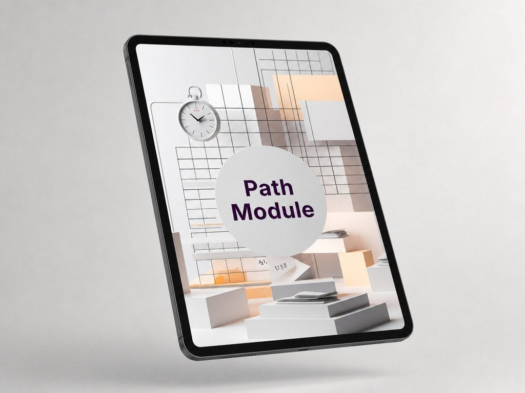 Digital tablet displaying a design software interface with 'Path Module' text on a light gray background